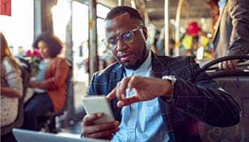 man using public transportation